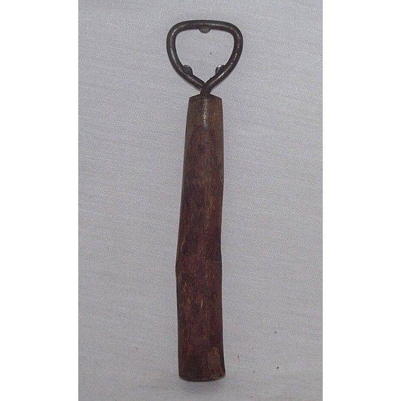 Vintage Bottle Jar Opener Wood Handle Metal Hand Carved Bar Kitchen Tool Old - Picture 5 of 7